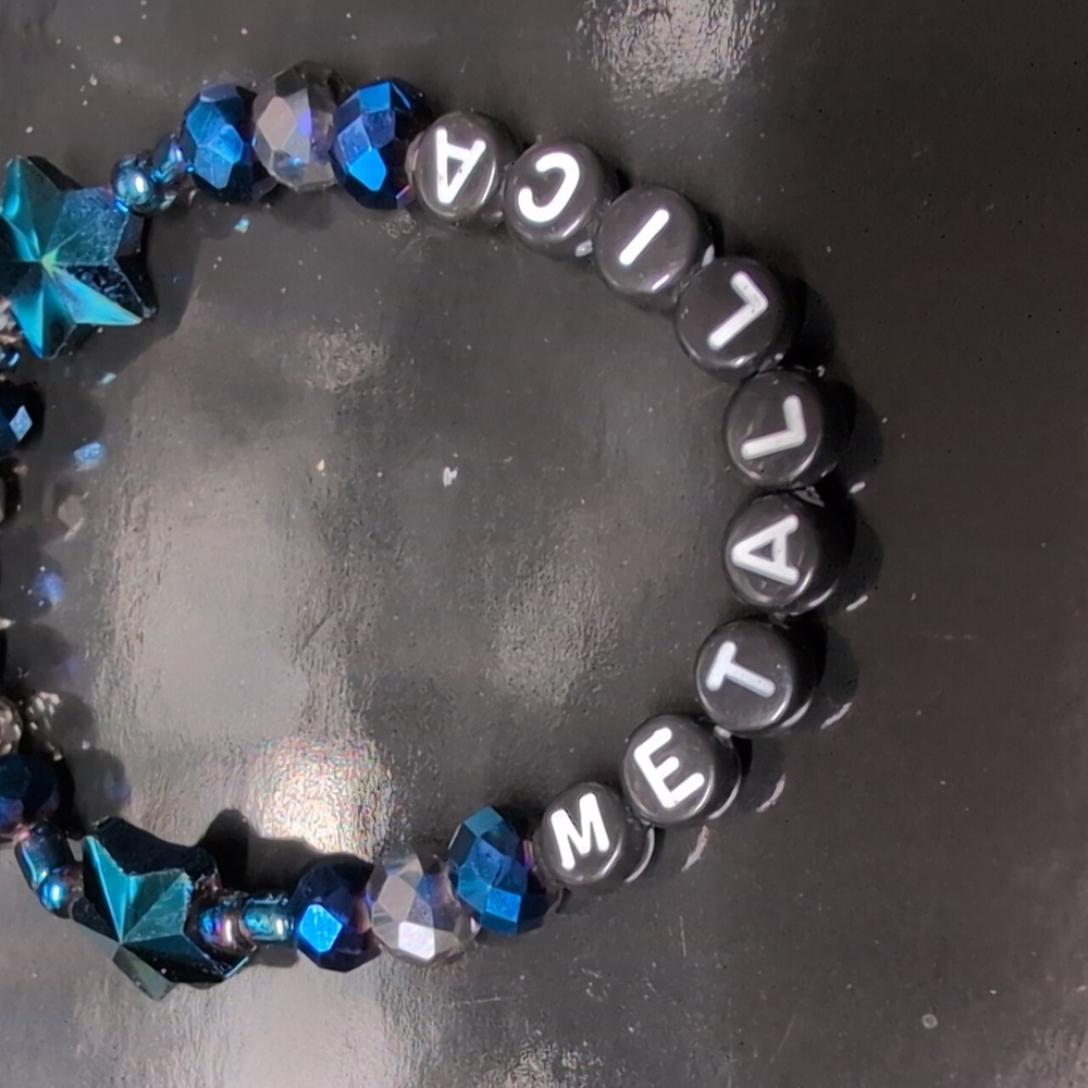 Metallica Beaded Bracelet with Blue Accents - Picture 2 of 3